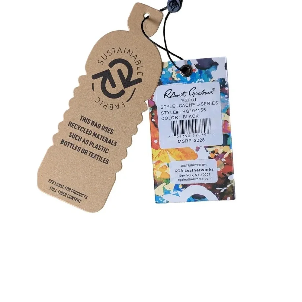 Robert Graham Black Nylon Backpack Carbon Fiber Trim Paisley Lining NWT $228 - Picture 4 of 16